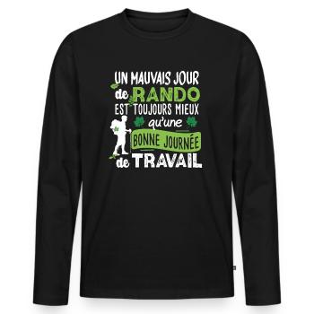 Randonnée Travail Rando Nature Montagne Citations - T-shirt manches longues Premium bio Homme - noir - Devant - Nico (187cm)