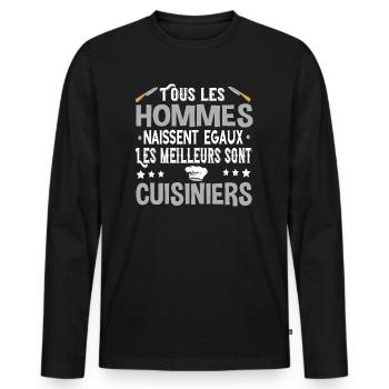 Chef Cuisinier Cadeau Cuisine Métier Humour - T-shirt manches longues Premium bio Homme - noir - Devant - Nico (187cm)