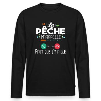 Pêche Pêcheur Poisson Cadeau T-shirt Humour Papa - T-shirt manches longues Premium bio Homme - noir - Devant - Nico (187cm)