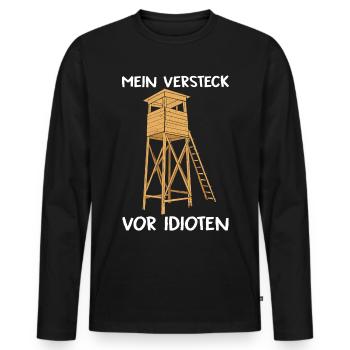 Mein Versteck vor Idioten Hochsitz Jäger Jagd - Männer Premium Bio Langarmshirt - Schwarz - Vorne - Nico (187cm)
