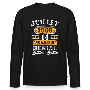 Cadeau D'anniversaire 14 Ans juillet 2008 Rétro - T-shirt manches longues Premium bio Homme - noir - Devant - Nico (187cm)