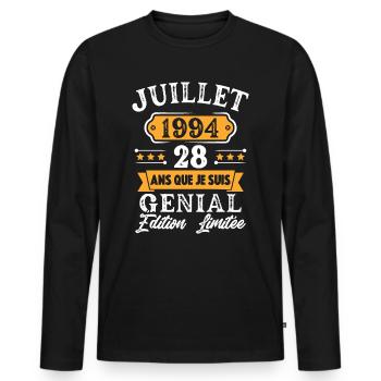 Cadeau D'anniversaire 28 Ans juillet 1994 Rétro - T-shirt manches longues Premium bio Homme - noir - Devant - Nico (187cm)