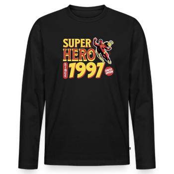 Super Heroes Since 1997 - Anniversary 25 years - Men's Premium Organic Long Sleeve Shirt - black - Front - Nico (187cm)