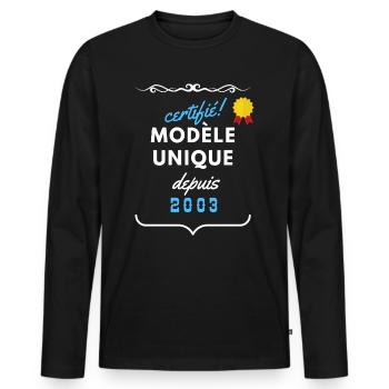 certifié modèle unique depuis 2003 - T-shirt manches longues Premium bio Homme - noir - Devant - Nico (187cm)
