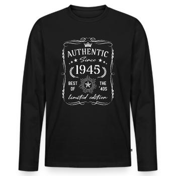 80th Birthday Authentic 1945 80 Years Old Gift - Men's Premium Organic Long Sleeve Shirt - black - Front - Nico (187cm)