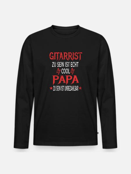 Gitarrist Und Papa Vater Spruch Rocker E-Gitarre - Männer Premium Bio Langarmshirt - Schwarz