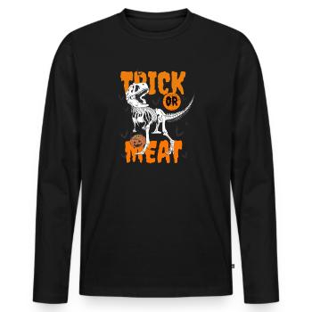 Halloween T-Rex Dinosaurier Trick Or Meat - Männer Premium Bio Langarmshirt - Schwarz - Vorne - Nico (187cm)