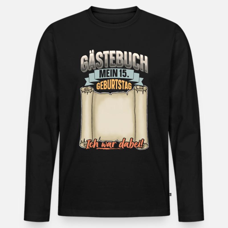 15. Geburtstag Gästebuch - Männer Premium Bio Langarmshirt - Schwarz