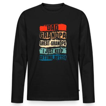Idée cadeau arrière-grand-père Papa Grand-père Arrière-grand-père - T-shirt manches longues Premium bio Homme - noir - Devant - Nico (187cm)