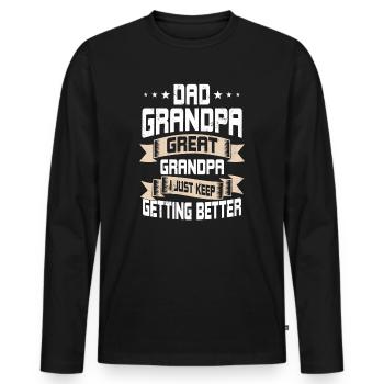 Idée cadeau arrière-grand-père Papa Grand-père Arrière-grand-père - T-shirt manches longues Premium bio Homme - noir - Devant - Nico (187cm)