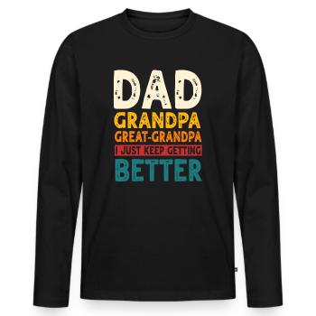 Idée cadeau arrière-grand-père Papa Grand-père Arrière-grand-père - T-shirt manches longues Premium bio Homme - noir - Devant - Nico (187cm)