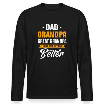 Idée cadeau arrière-grand-père Papa Grand-père Arrière-grand-père - T-shirt manches longues Premium bio Homme - noir - Devant - Nico (187cm)