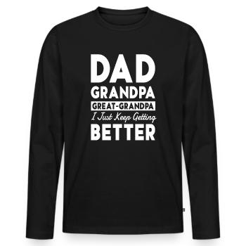 Idée cadeau arrière-grand-père Papa Grand-père Arrière-grand-père - T-shirt manches longues Premium bio Homme - noir - Devant - Nico (187cm)