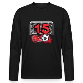 15. Geburtstag Fußball - Männer Premium Bio Langarmshirt - Schwarz - Vorne - Nico (187cm)