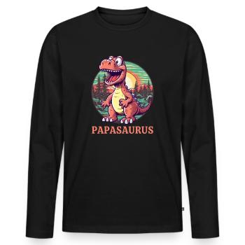 Papasaurus Papa Vatertag - Männer Premium Bio Langarmshirt - Schwarz - Vorne - Nico (187cm)