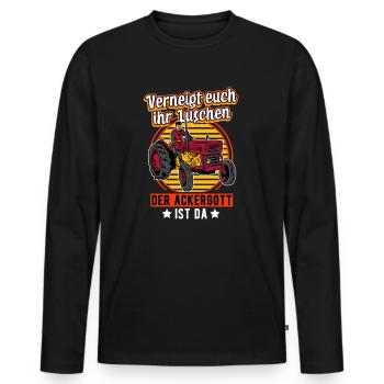 Landwirt Ackergott Spruch Treckerfahrer Traktor - Männer Premium Bio Langarmshirt - Schwarz - Vorne - Nico (187cm)