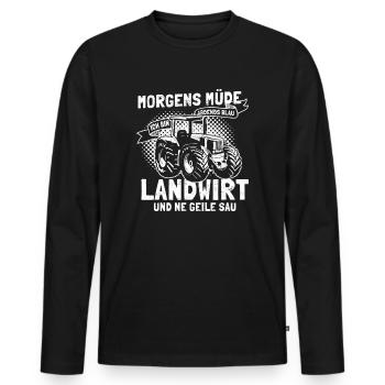 Landwirt Morgens Müde Abends Blau Geschenkidee - Männer Premium Bio Langarmshirt - Schwarz - Vorne - Nico (187cm)