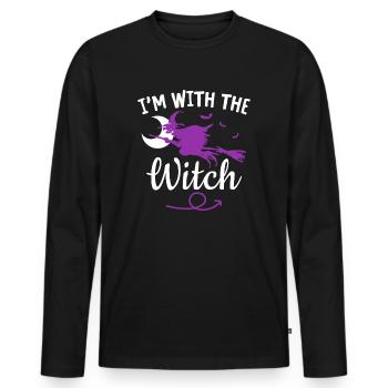 Halloween Men Witch Je suis avec la sorcière - T-shirt manches longues Premium bio Homme - noir - Devant - Nico (187cm)