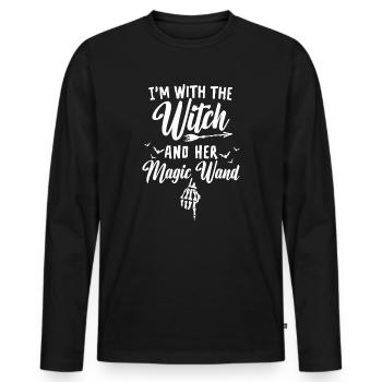 Halloween I'm With The Witch And Her Magic Wand - Männer Premium Bio Langarmshirt - Schwarz - Vorne - Nico (187cm)