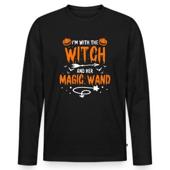 Halloween I'm With The Witch And Her Magic Wand - Männer Premium Bio Langarmshirt - Schwarz - Vorne - Nico (187cm)