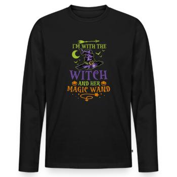 Halloween I'm With The Witch And Her Magic Wand - Männer Premium Bio Langarmshirt - Schwarz - Vorne - Nico (187cm)