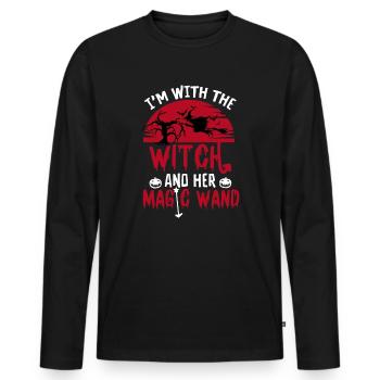 Halloween I'm With The Witch And Her Magic Wand - Männer Premium Bio Langarmshirt - Schwarz - Vorne - Nico (187cm)
