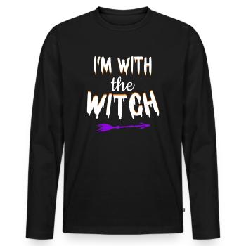 Halloween Men Witch Je suis avec la sorcière - T-shirt manches longues Premium bio Homme - noir - Devant - Nico (187cm)