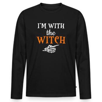 Halloween Men Humour Je suis avec la sorcière - T-shirt manches longues Premium bio Homme - noir - Devant - Nico (187cm)