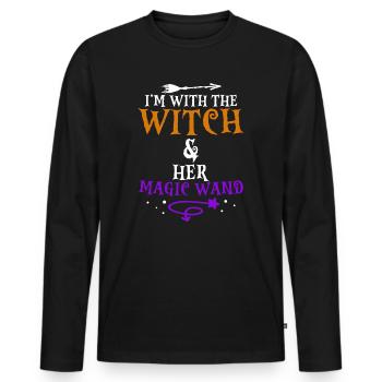 Halloween I'm With The Witch And Her Magic Wand - Männer Premium Bio Langarmshirt - Schwarz - Vorne - Nico (187cm)