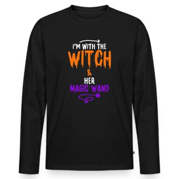 Halloween I'm With The Witch And Her Magic Wand - Männer Premium Bio Langarmshirt - Schwarz - Vorne - Nico (187cm)