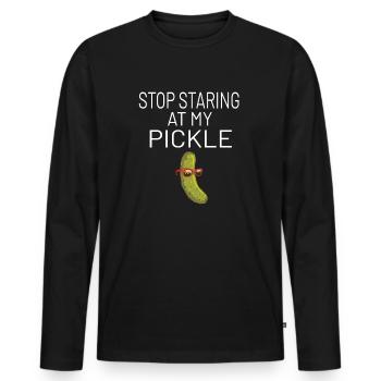 Männer Gurke Humor Stop Staring At My Pickle - Männer Premium Bio Langarmshirt - Schwarz - Vorne - Nico (187cm)