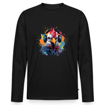 Huhn Hahn Kopfhörer - Männer Premium Bio Langarmshirt - Schwarz - Vorne - Nico (187cm)