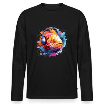 Fish with headphones - Men's Premium Organic Long Sleeve Shirt - black - Front - Nico (187cm)