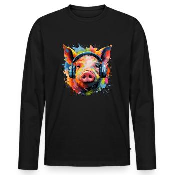 Pig Headphones - Men's Premium Organic Long Sleeve Shirt - black - Front - Nico (187cm)