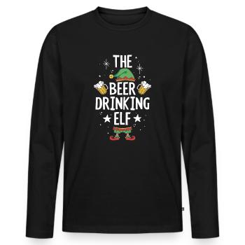 Christmas Beer Humor The Beer Drinking Elf - Men's Premium Organic Long Sleeve Shirt - black - Front - Nico (187cm)