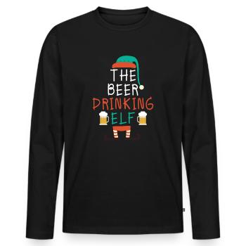 Christmas Beer Humor The Beer Drinking Elf - Men's Premium Organic Long Sleeve Shirt - black - Front - Nico (187cm)