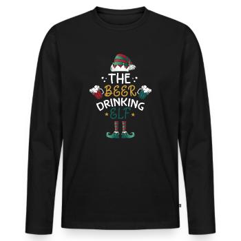 Christmas Beer Humor The Beer Drinking Elf - Men's Premium Organic Long Sleeve Shirt - black - Front - Nico (187cm)