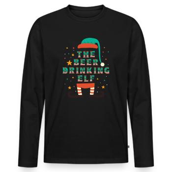 Christmas Beer Humor The Beer Drinking Elf - Men's Premium Organic Long Sleeve Shirt - black - Front - Nico (187cm)