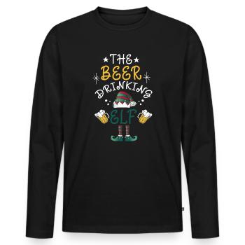 Christmas Beer Humor The Beer Drinking Elf - Men's Premium Organic Long Sleeve Shirt - black - Front - Nico (187cm)