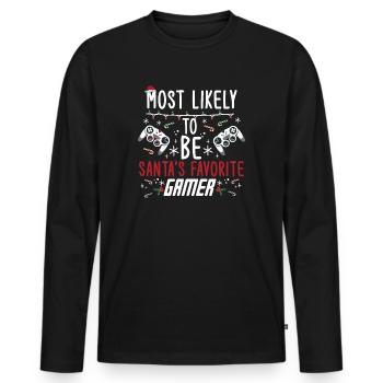 Christmas Xmas Gaming Santa's Favorite Gamer - Men's Premium Organic Long Sleeve Shirt - black - Front - Nico (187cm)