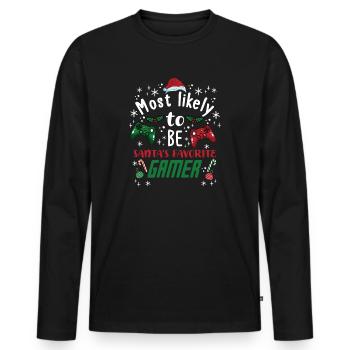 Christmas Xmas Gaming Santa's Favorite Gamer - Men's Premium Organic Long Sleeve Shirt - black - Front - Nico (187cm)