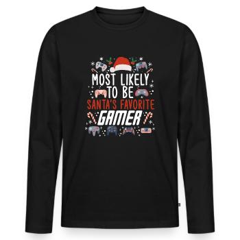 Christmas Xmas Gaming Santa's Favorite Gamer - Men's Premium Organic Long Sleeve Shirt - black - Front - Nico (187cm)