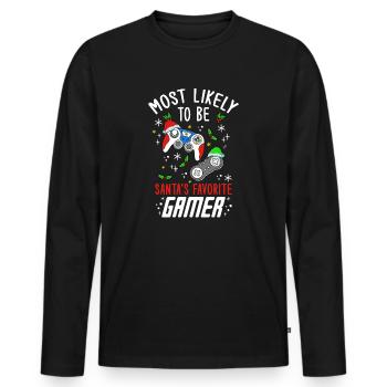 Christmas Xmas Gaming Santa's Favorite Gamer - Men's Premium Organic Long Sleeve Shirt - black - Front - Nico (187cm)