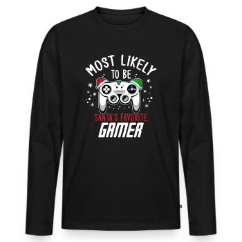 Christmas Xmas Gaming Santa's Favorite Gamer - Men's Premium Organic Long Sleeve Shirt - black - Front - Nico (187cm)
