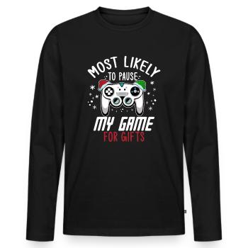 Weihnachten Gamer Gaming Pause My Game For Gifts - Männer Premium Bio Langarmshirt - Schwarz - Vorne - Nico (187cm)