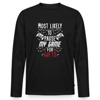 Weihnachten Gamer Gaming Pause My Game For Gifts - Männer Premium Bio Langarmshirt - Schwarz - Vorne - Nico (187cm)