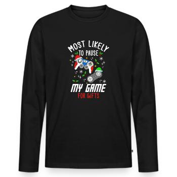 Weihnachten Gamer Gaming Pause My Game For Gifts - Männer Premium Bio Langarmshirt - Schwarz - Vorne - Nico (187cm)