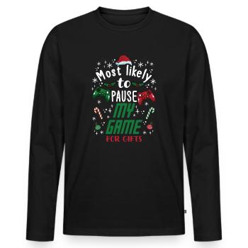 Weihnachten Gamer Gaming Pause My Game For Gifts - Männer Premium Bio Langarmshirt - Schwarz - Vorne - Nico (187cm)