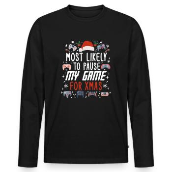 Weihnachten Gamer Gaming Pause My Game For Xmas - Männer Premium Bio Langarmshirt - Schwarz - Vorne - Nico (187cm)