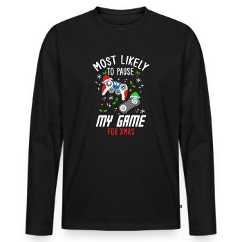 Weihnachten Gamer Gaming Pause My Game For Xmas - Männer Premium Bio Langarmshirt - Schwarz - Vorne - Nico (187cm)